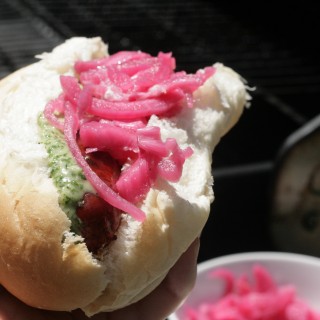 Chorizo with pickled onions and chimichurri